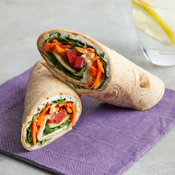 Greek Hummus Wrap with Milk and a Pear (week of June 16) *VEG